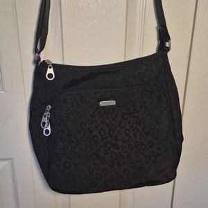 Baggallini Joey Black Leopard Print Crossbody Nylon Hobo Bag